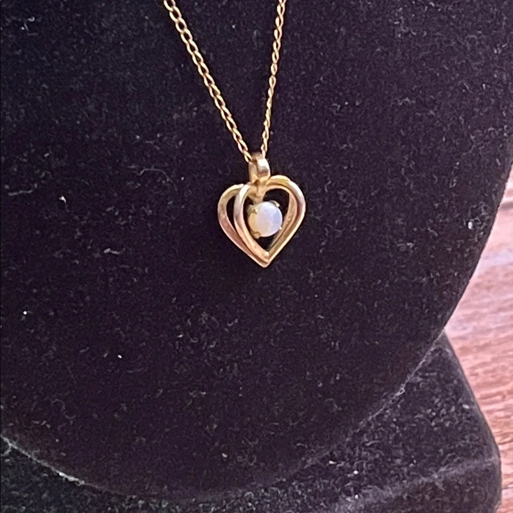 1/20th 14kt GF Gold Heart Necklace with Center Opal